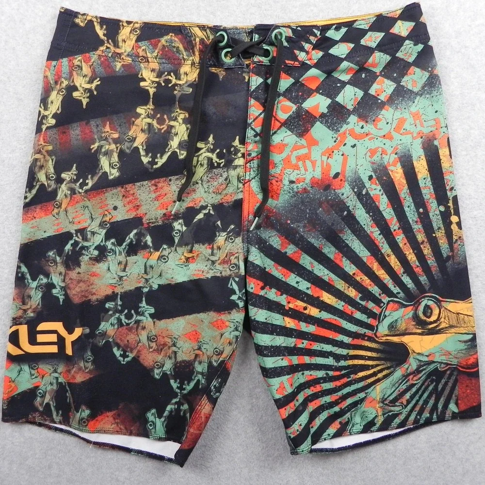 Vtg Oakley Board Shorts Mens 38 Frogyle Technology Surf Swim Beach Trunks Frog